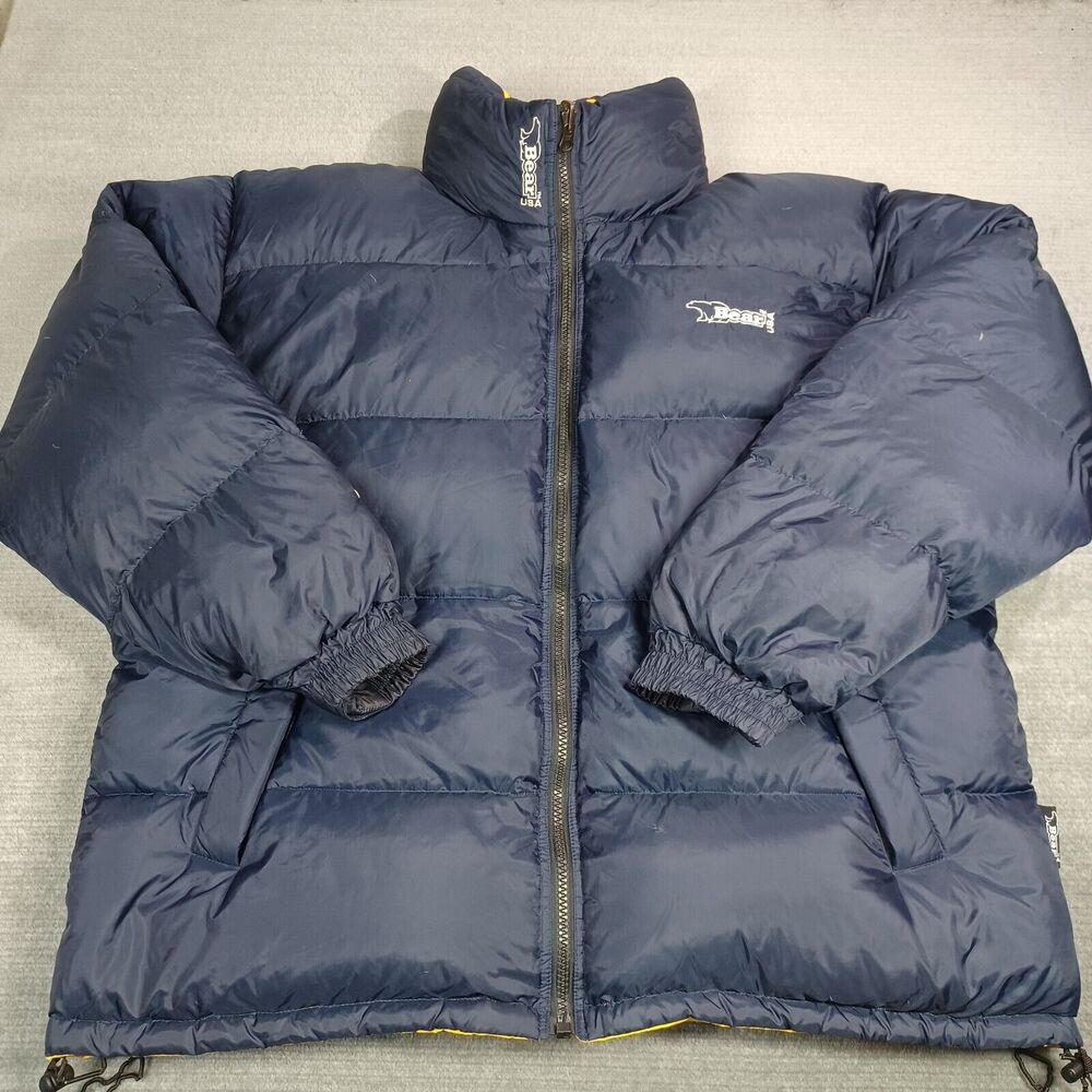 Vintage Bear USA Puffer Coat Men XL Black Yellow Color Navy Reversible Baggy Y2K